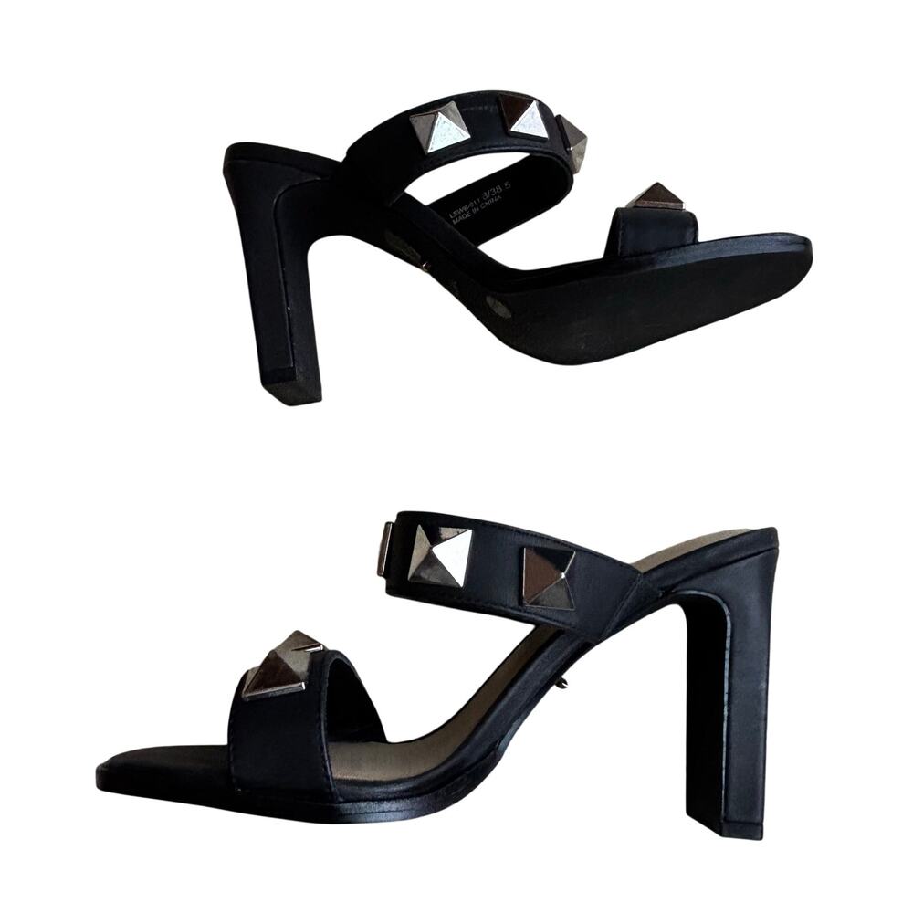 42 Gold Black high heel strappy sandals with silver studs dressy US 8.5 / EU 39